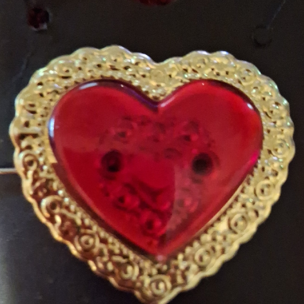 Gold and Red Heart Brooch Valentine's Day Mother's Day
